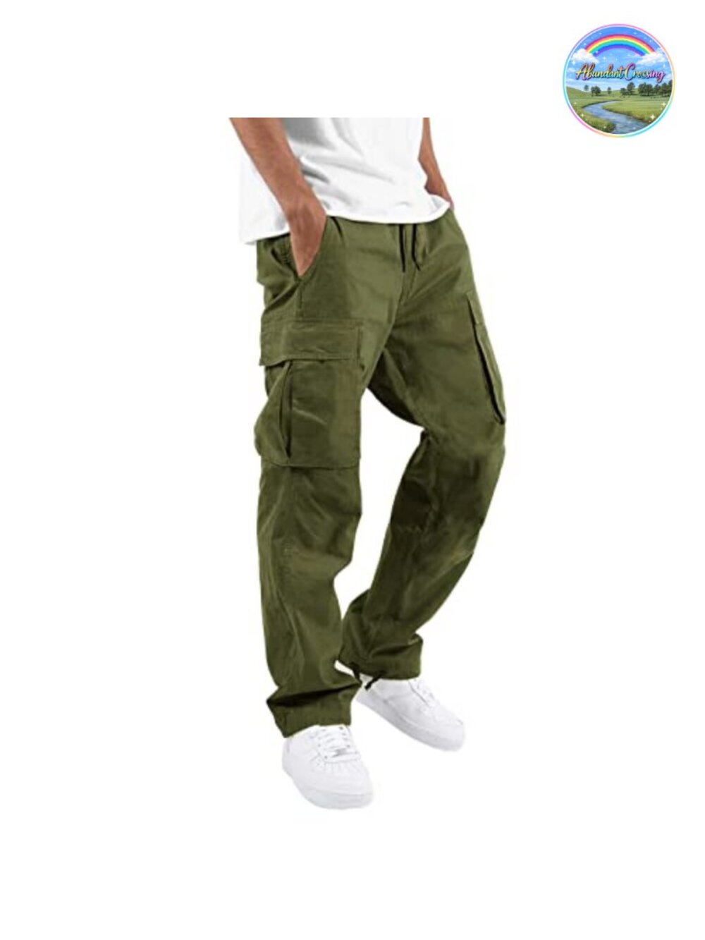 Mens Cargo Joggers 95% Cotton 5% Spandex 6 Pocket Drawstring Sweatpants